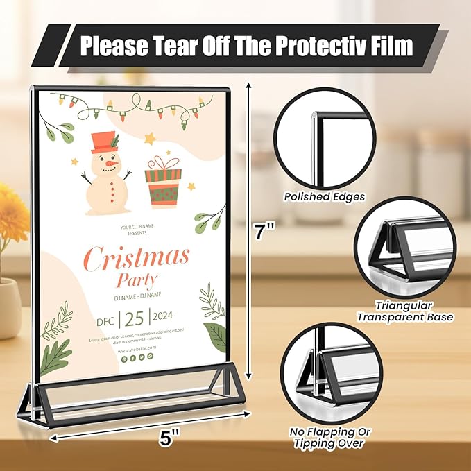 15 Pack Acrylic Sign Holder 5x7, Wedding Black Frame Table Number Holders - Image 3
