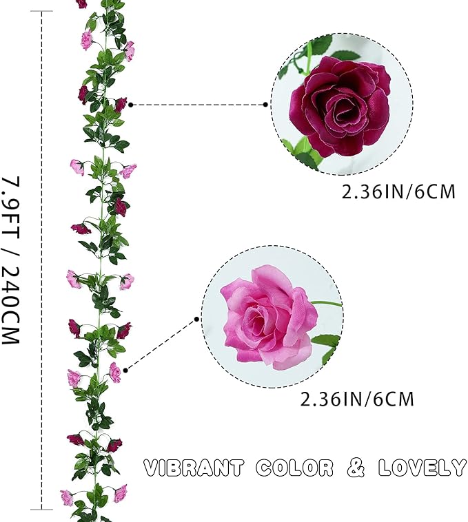 Floweroyal 2 Pack Artificial Flower Garlands 15.8FT Fake Rose Vines Silk - Image 2
