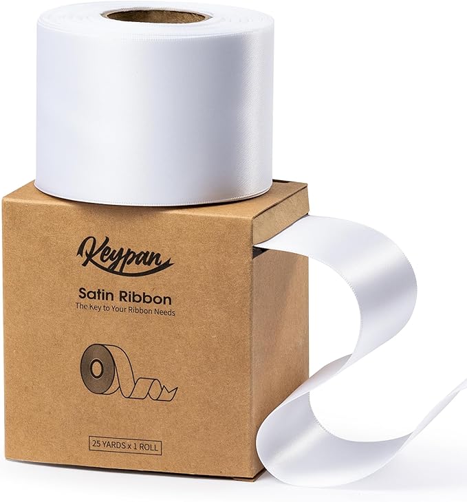 White Satin Ribbon 2.5 Inch Double-Faced Ribbons 25 Yards by Keypan