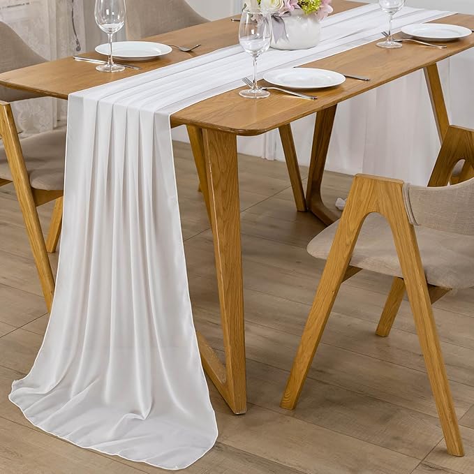 10 Pack 10ft Pure White Chiffon Table Runners Wedding Table Runner Sheer - Image 8