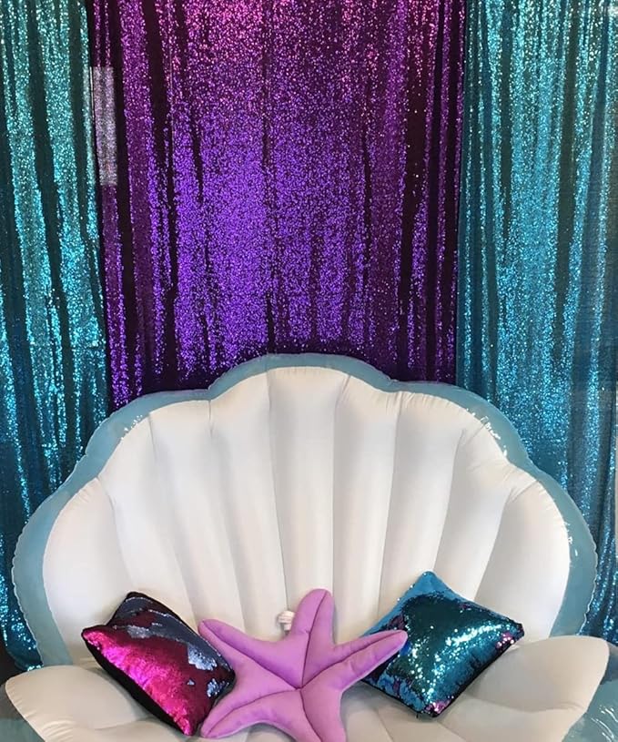 Poise3EHome 2Pcs 2Ft x 8Ft Teal Sequin Backdrop Curtains, Glitter Photography - Image 6