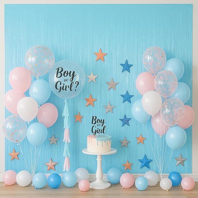 2 Pack Pastel Blue Tinsel Foil Fringe Curtains, Metallic Tinsel Party Streamers - Image 7