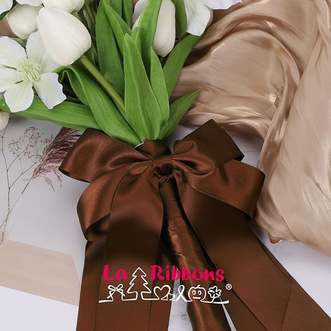 LaRibbons Brown Ribbon 1 1/2 Inch 25 Yards Double Faced Friar Brown Silk Ribbon - Image 2