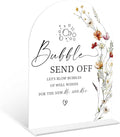 Boho Floral Bubble Send Off Sign, 6 x 8 Inch White Arch Acrylic Wedding Sign by Qoqxjodd