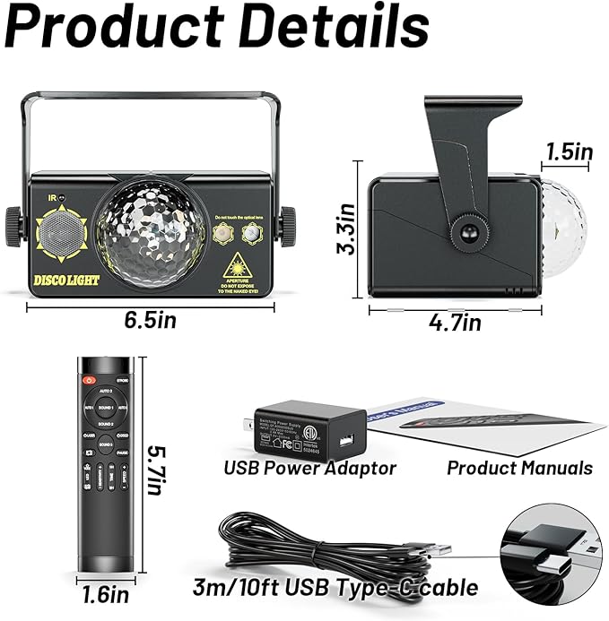 Party Lights, DJ Disco Light Disco Ball Light Sound Activated Strobe Stage - Image 4