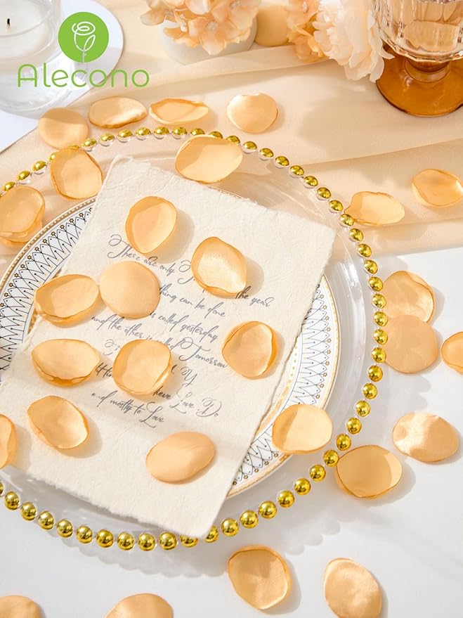 Alecono  Silk Rose Petals, Fake Champagne Golden Petals - Image 2