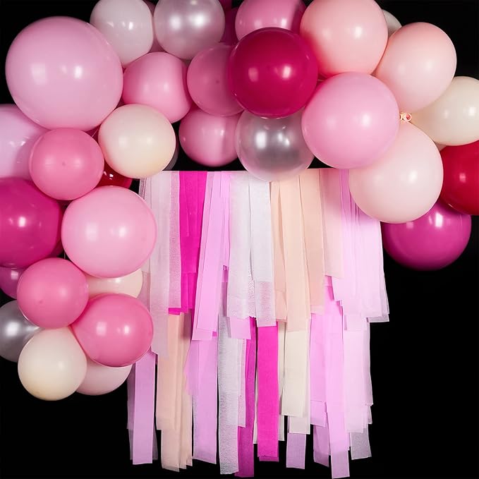PartyWoo Crepe Paper Streamers 4 Rolls 328ft, Pack of Hot Pink Crepe Paper - Image 2