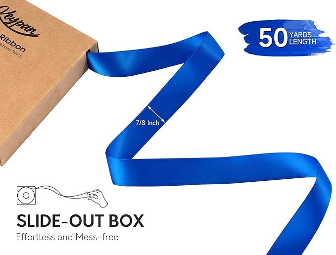 Royal Blue Satin Ribbon 7/8 Inch x 50 Yards Double-Faced Ribbons - Image 2