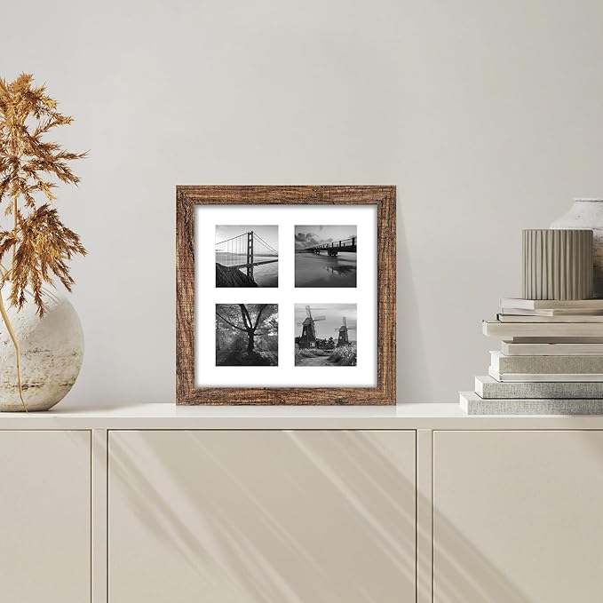 10x10 Picture Frame Set of 2, Real Glass and Rustic Brown Collage Frame - Image 6