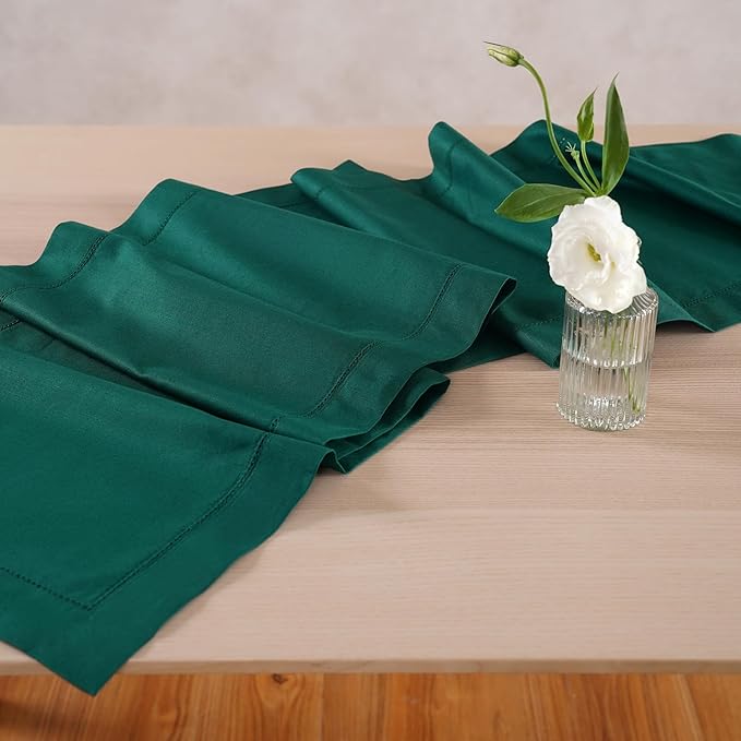 Green Table Runner 90 Inch – Cotton Linen Hemstitch Farmhouse Table Runner - Image 2