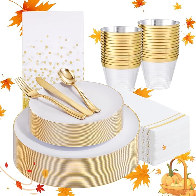 Festiva 176Pcs White and Gold Plastic Plates by Festiva