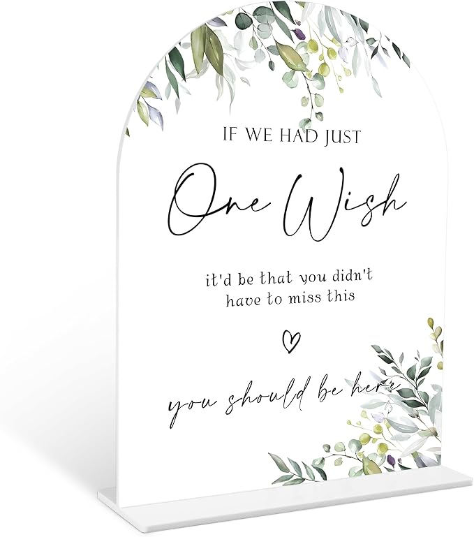 Greenery Wedding Memorial Sign, 6 x 8 Inch White Arch Acrylic Wedding Sign by Qoqxjodd