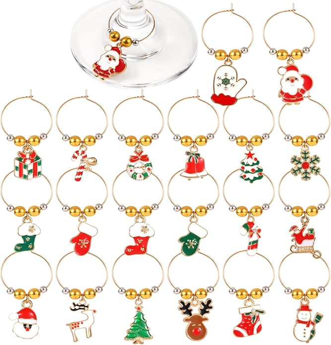 20pcs Christmas Wine Glass Charms, Cute Wine Glass Markers Tags Charms by lasuroa