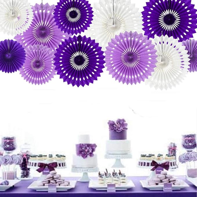 BEISHIDA Lavender Purple White Tissue Hanging Honeycomb Round Paper Fans - Image 4