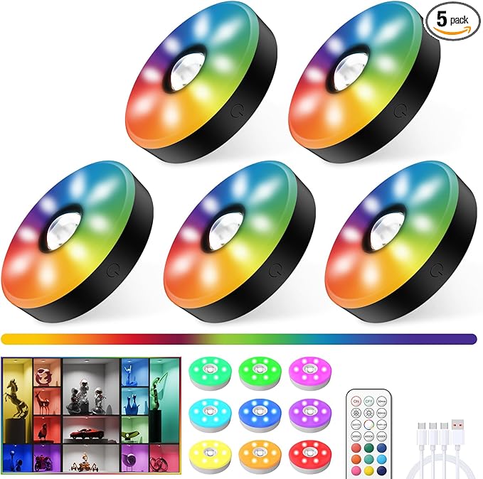 Rechargeable Puck Lights with Remote Control, 12 Color Changing Under Cabinet by MEKKLEON