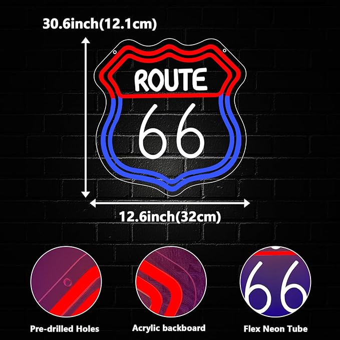 Route 66 Neon Sign, Route 66 Light up Sign Led Neon Light Signs - Image 3