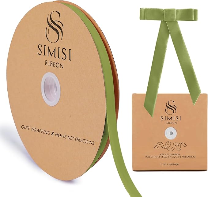 Sage Green Velvet Ribbon 3/8'' 25 Yards by SIMISIRIBBON