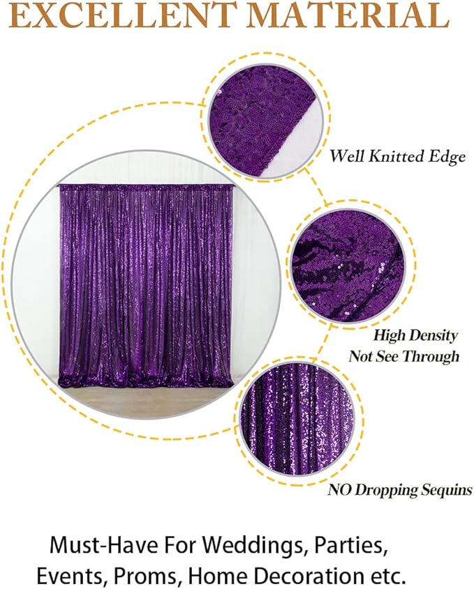 ShinyBeauty Purple Sequin-Backdrop-Curtain 2Panels 5FTx10FT Glitter Wedding - Image 4
