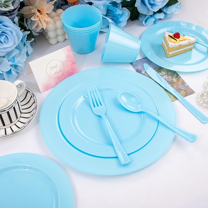 KIRE 150 Piece Blue Plastic Plates Disposable - Image 3