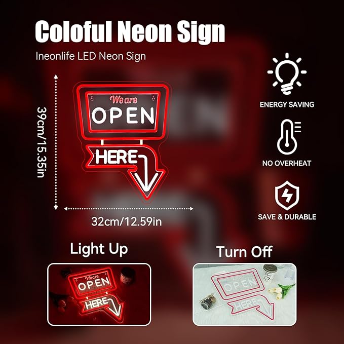 Ineonlife We Are Open Here Neon Sign Dimmable Neon Signs - Image 3
