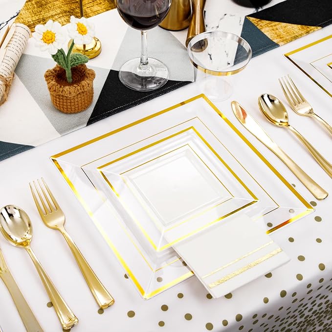 Festiva 176Pcs Clear and Gold Plastic Plates - Image 6