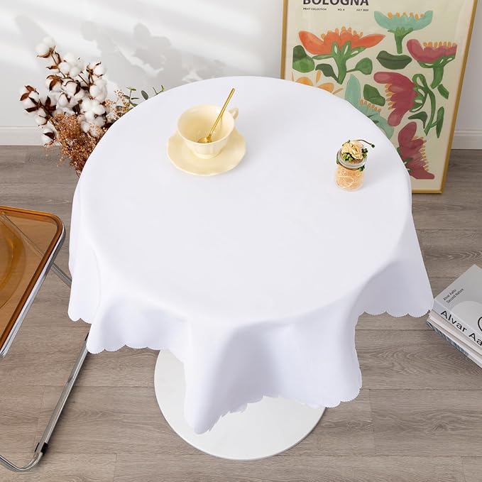 Square White Tablecloth 43 x 43 Inch Polyester Fabric Washable Table Cloth - Image 3