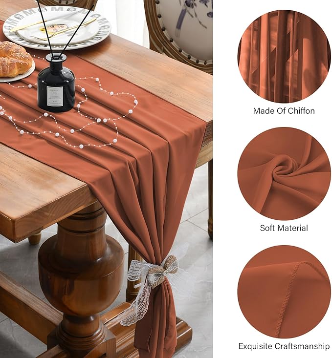 10 Pack 10 Ft Chiffon Table Runner Rust Gauze Long Table Runners 27x120 Inches - Image 6