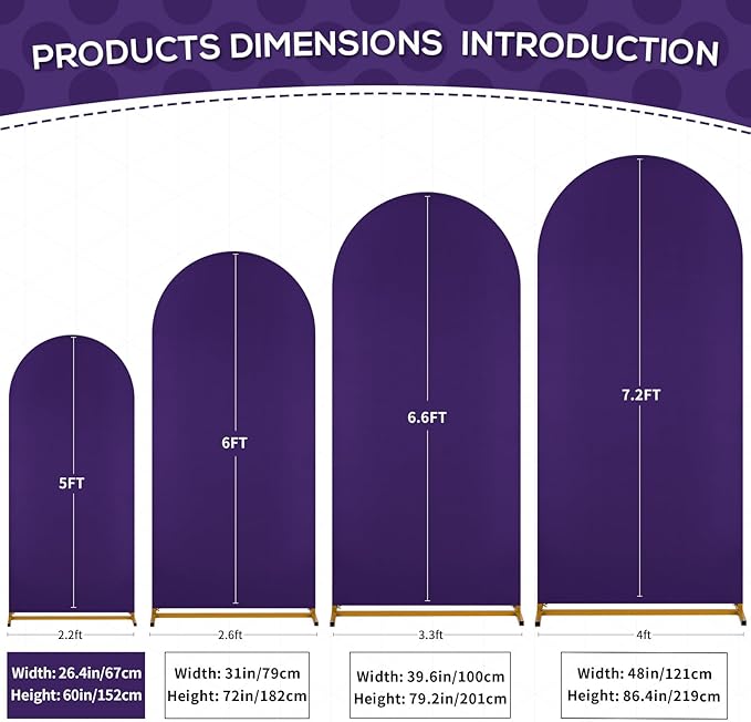 SoarDream Arch Backdrop Cover Purple Spandex Fitted 5FT Wedding Arch Covers - Image 3