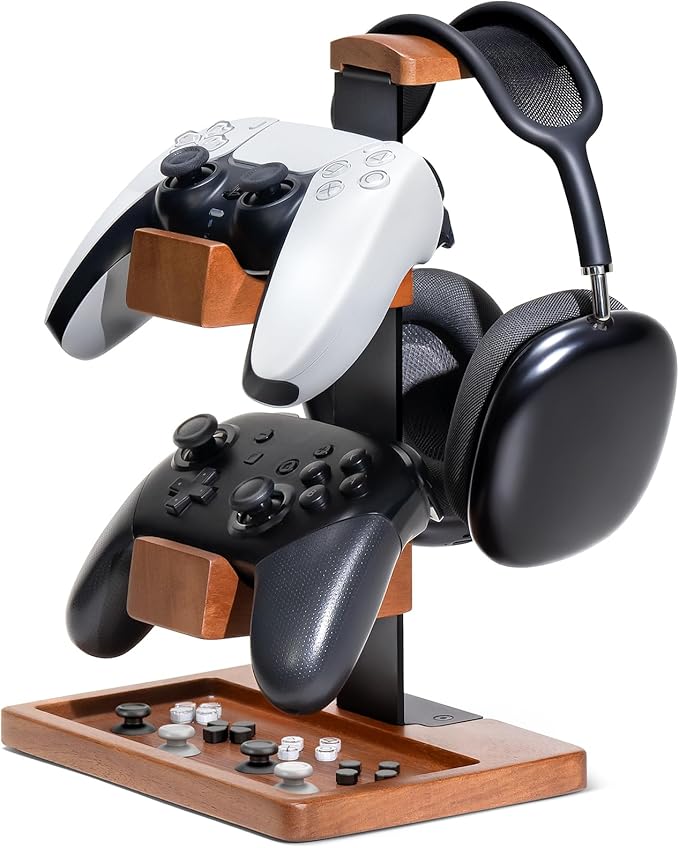 Solid Wood Controller Holder and Headphone Stand, Gaming Controller Stand by HUMANCOZY