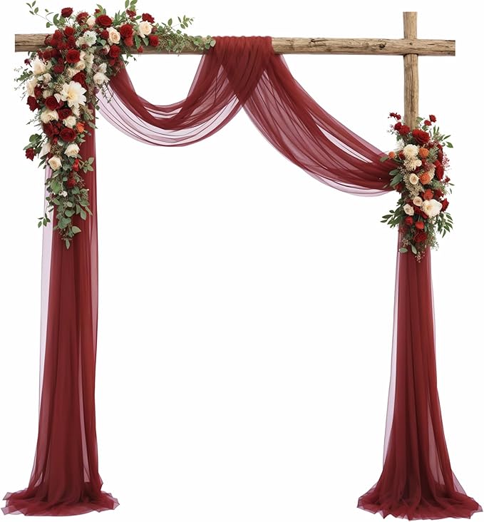 1 Panels Wedding Arch Draping Fabric Burgundy Sheer Backdrop Curtain Arch Drape - Image 8