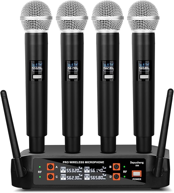 Depusheng DX4 Wireless Microphone, Professional 4 Channels Karaoke Handheld by Depusheng