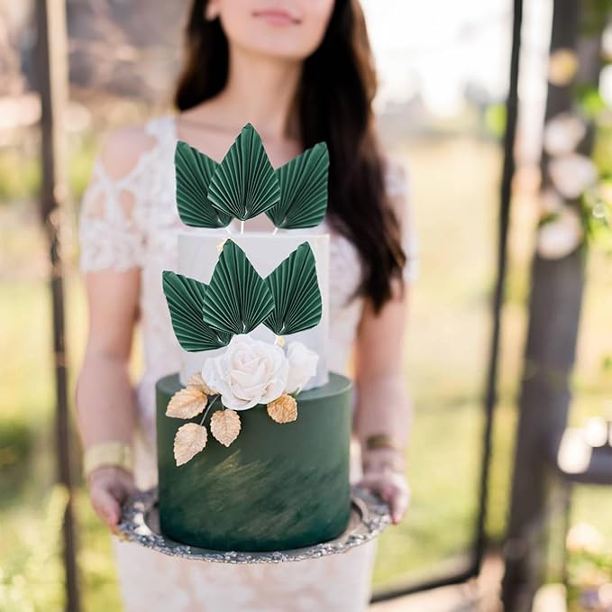 Gyufise 6Pcs Paper Palm Fan Cake Toppers Palm Spear Leaves Fan Cupcake Toppers - Image 4