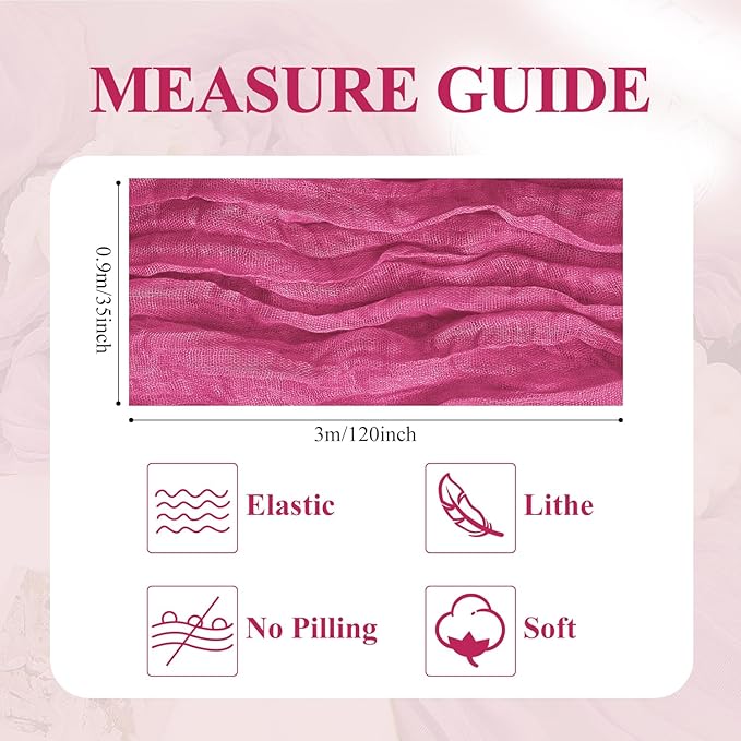 Asee'm 3pcs Cheesecloth Table Runner 120 Inches Long Deep Pink Boho Gauze - Image 2