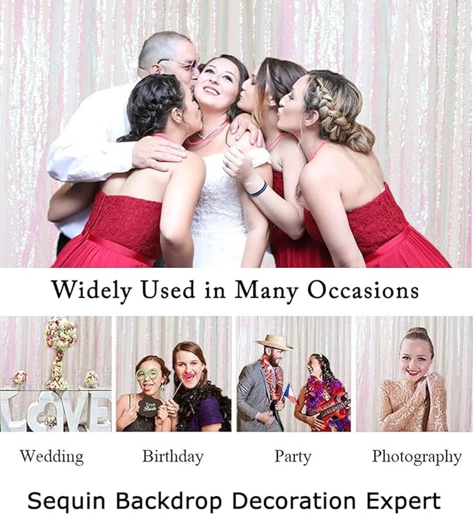 ShinyBeauty Iridescent White Sequin Backdrop 20X10FT Glitter Fabric Backdrop - Image 6