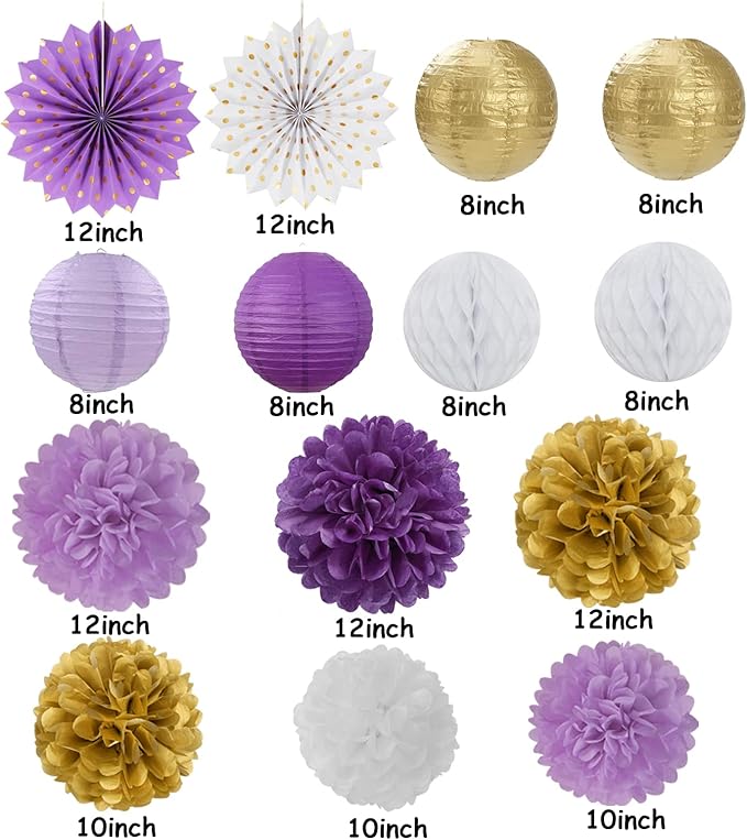 Purple-Gold Party Decorations Streamers Lanterns - Image 3