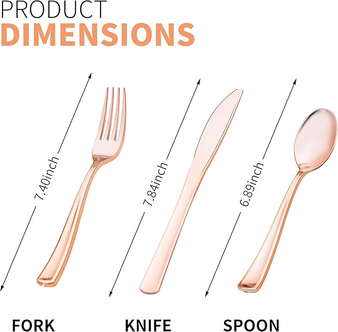 50 Pack Pre Rolled Rose Gold Plastic Silverware Set - Image 3