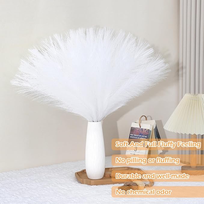 White Pampas Grass Decor 30 Pcs 21.7 Inch Faux Pampas Grass Bulk Artificial - Image 2