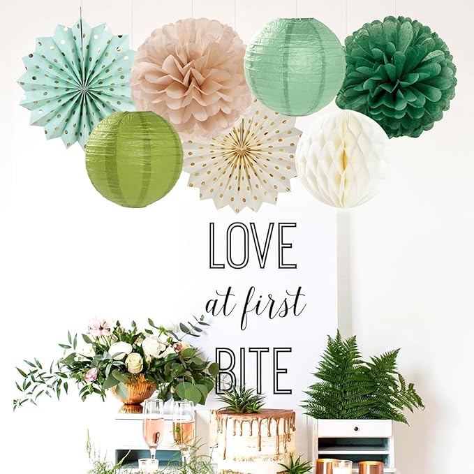Olive-Sage Green Champagne-Gold Party-Decorations Lanterns - Image 6