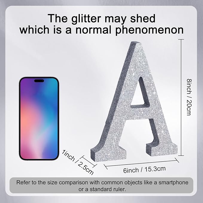 TONIFUL 8 Inch Silver Glitter Letter A Table Centerpiece A-Z Silver Birthday - Image 2