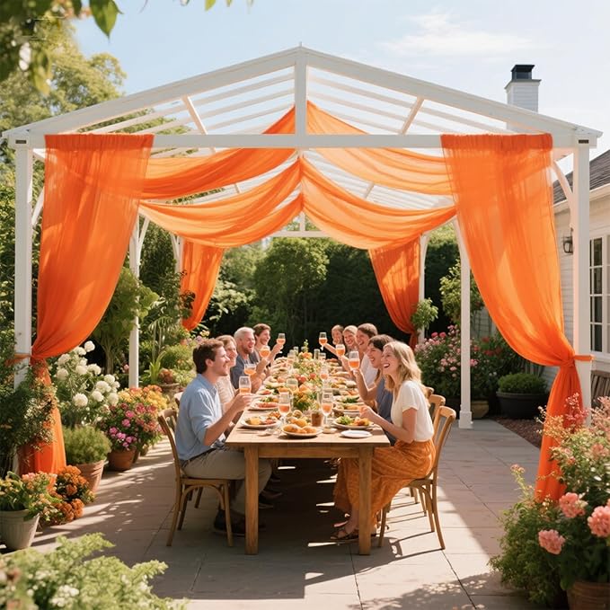 VOK Orange Wedding Arch Draping Fabric Chiffon Fabric, 29in x 18Ft 2 Panels - Image 6