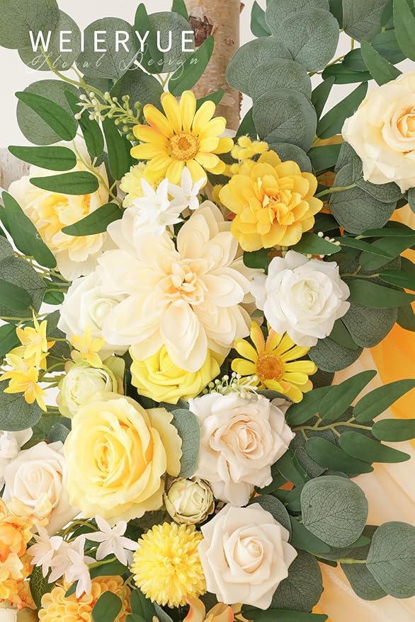 Deluxe Yellow Artificial Wedding Arch Flowers - Image 6