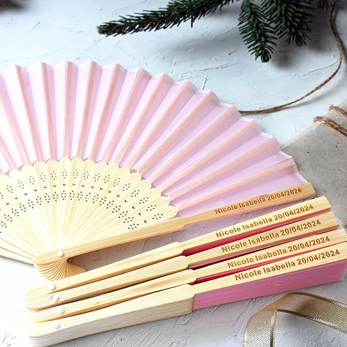 15 Sets Personalized Pink Hand Fans, Custom Engraved Folding Fans - Image 7