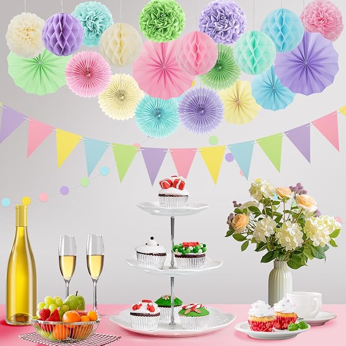 Pastel Party Decorations, Pom Poms Flowers Packs - Image 4