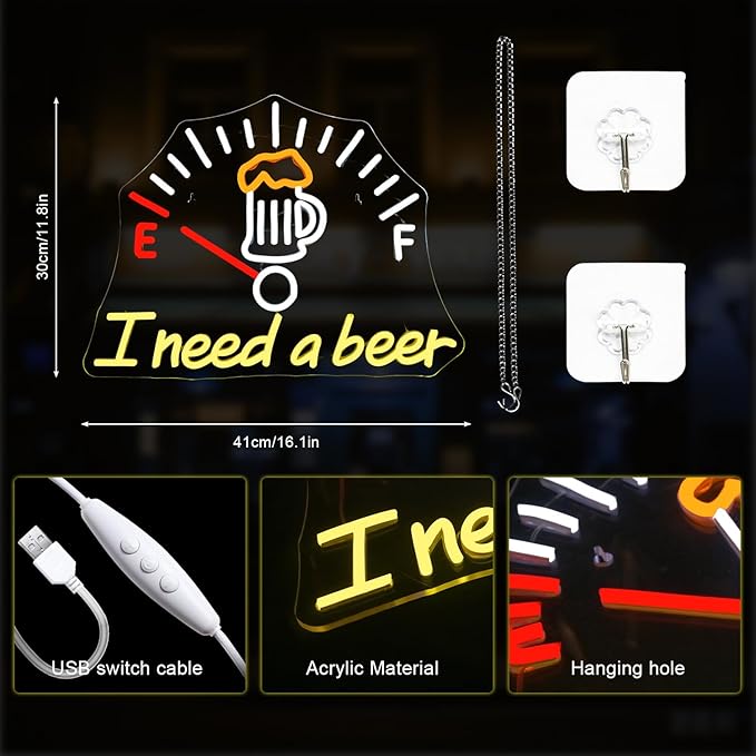 I Need a Beer Neon Sign, LED Neon Light Bar Wall Decor - Image 3