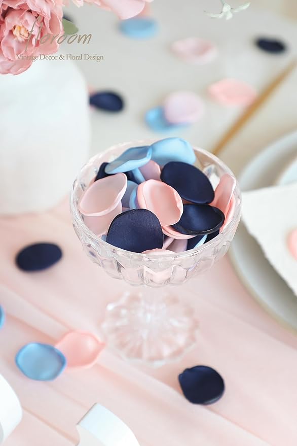 Floroom 300pcs Rose Petals Navy Blue Blush Faux Silk Flower Petals - Image 4