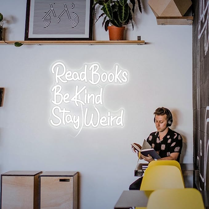 Read Books Be Kind Stay Weird Neon Sign Letter LED White Neon Lights Dimmable - Image 7