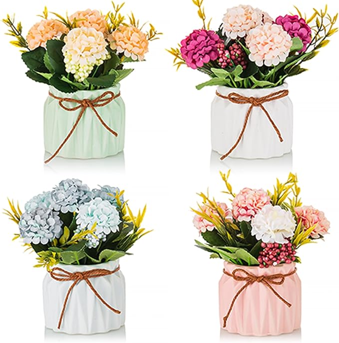 BLOSMON Fake Flowers in Vase for Centerpieces: 4 PCS 5.9 Inch Small Artificial by Blosmon