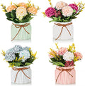 BLOSMON Fake Flowers in Vase for Centerpieces: 4 PCS 5.9 Inch Small Artificial by Blosmon