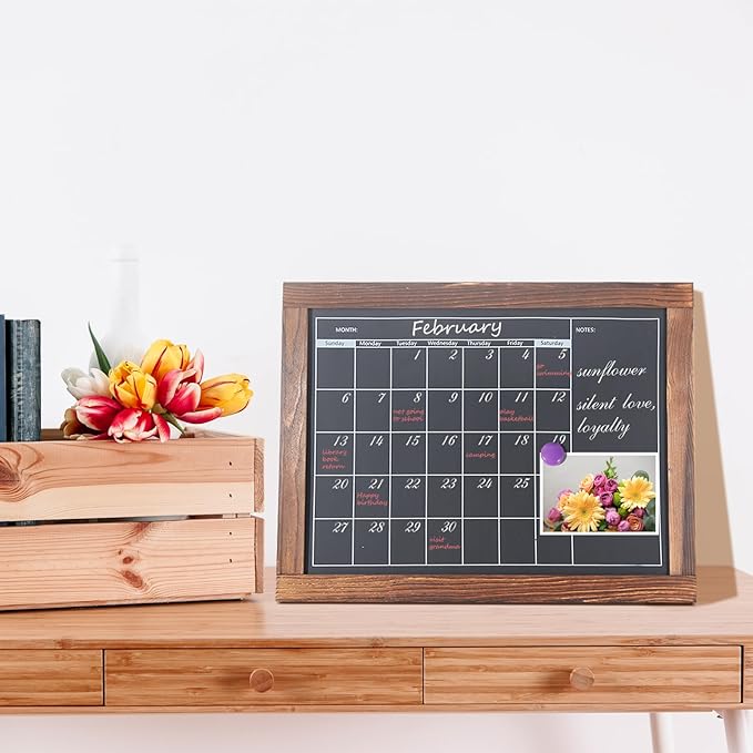 Magnetic Chalkboard Calendar for Wall Monthly Planner Board Wite Wood Frame - Image 4