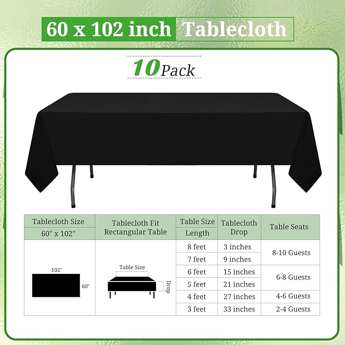 10 Pack Polyester Tablecloth, 60 x 102 Inch Black Polyester Table Cloth - Image 2